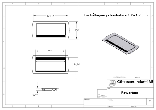 Power Boxen enkel bestyckad 3 el, 1 nt, VGA, HDMI, ljud